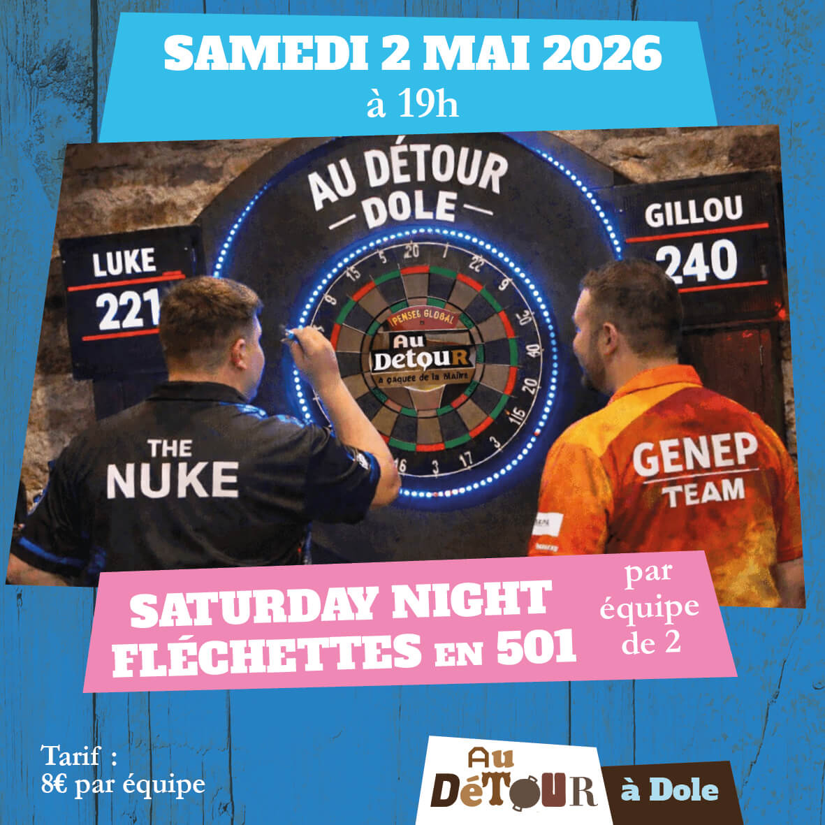Soirée fléchettes 501 en équipe au bar Au Détour à Dole