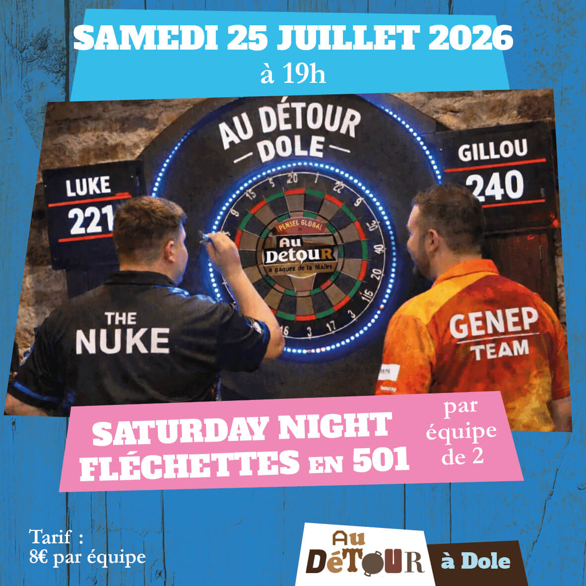Soirée fléchettes 501 en équipe au bar Au Détour à Dole