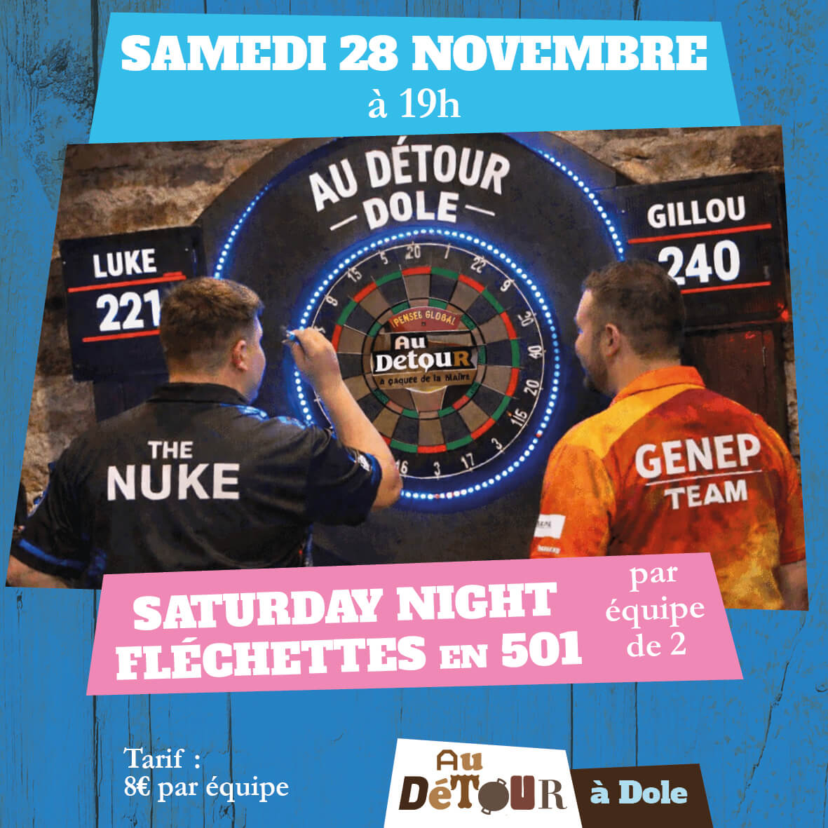 Soirée fléchettes 501 en équipe au bar Au Détour à Dole