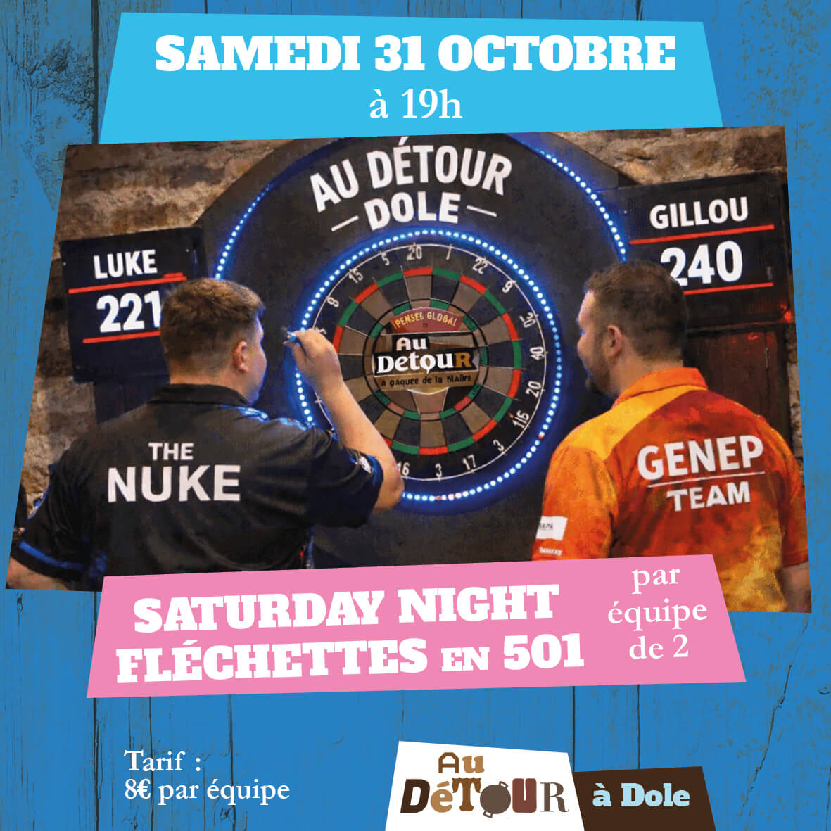 Soirée fléchettes 501 en équipe au bar Au Détour à Dole
